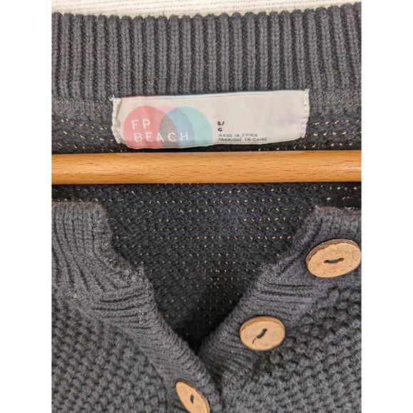 Free People Beach Sweater Black Hailee Oversize Henley Women's Size Large - Picture 4 of 8